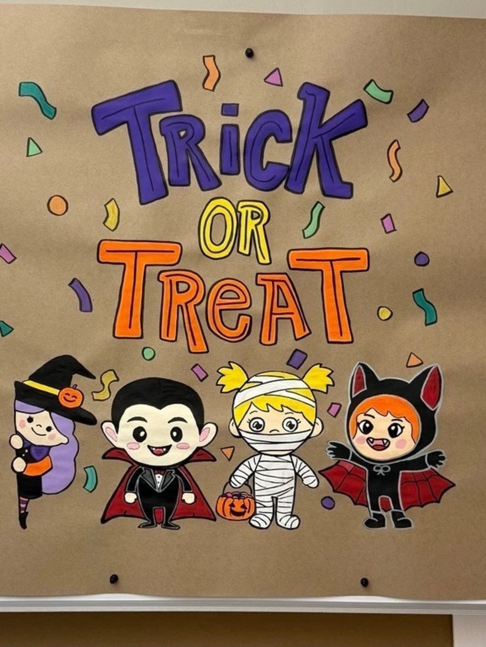 Hand painted banner Halloween Trick or Treat Wall Decor 32”x32”